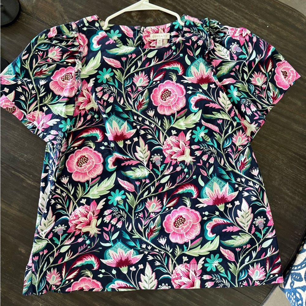 Crown & Ivy Pink and Blue Floral Top - Worn Once